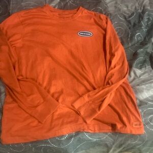 Orange long sleeve graphic shirt life is good mens